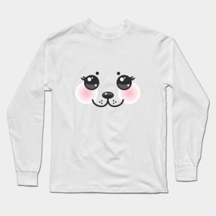 Kawaii funny cat muzzle with pink cheeks and winking eyes (5) Long Sleeve T-Shirt